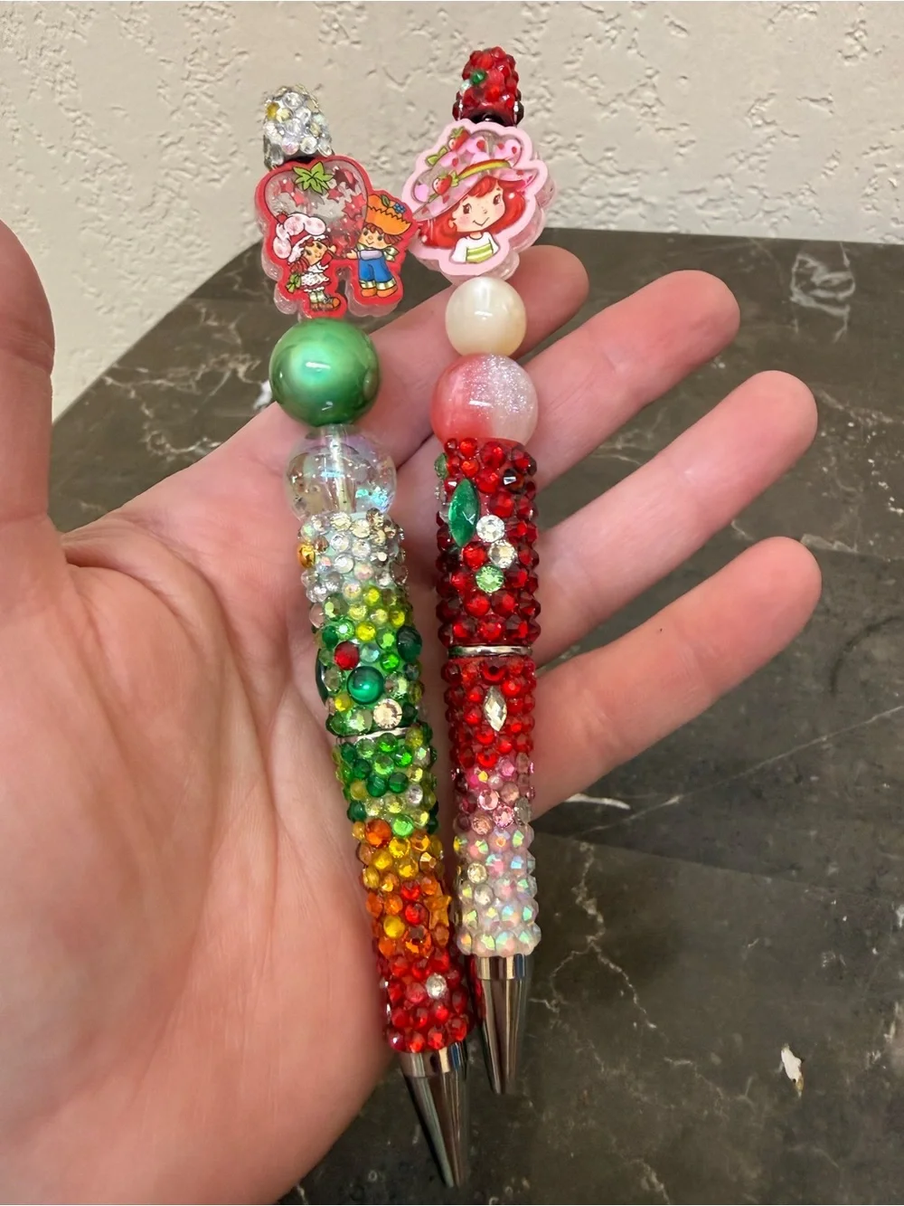 Strawberry Shortcake and Friends Colorful Rhinestone Beaded Pen Set Handmade